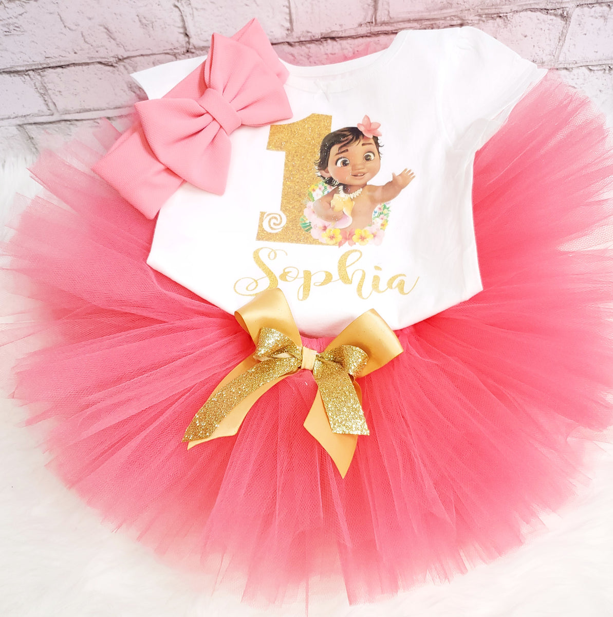 Moana Baby 1st first 1 Birthday ***With NAME*** Red Tutu Dress Fast  Shipping